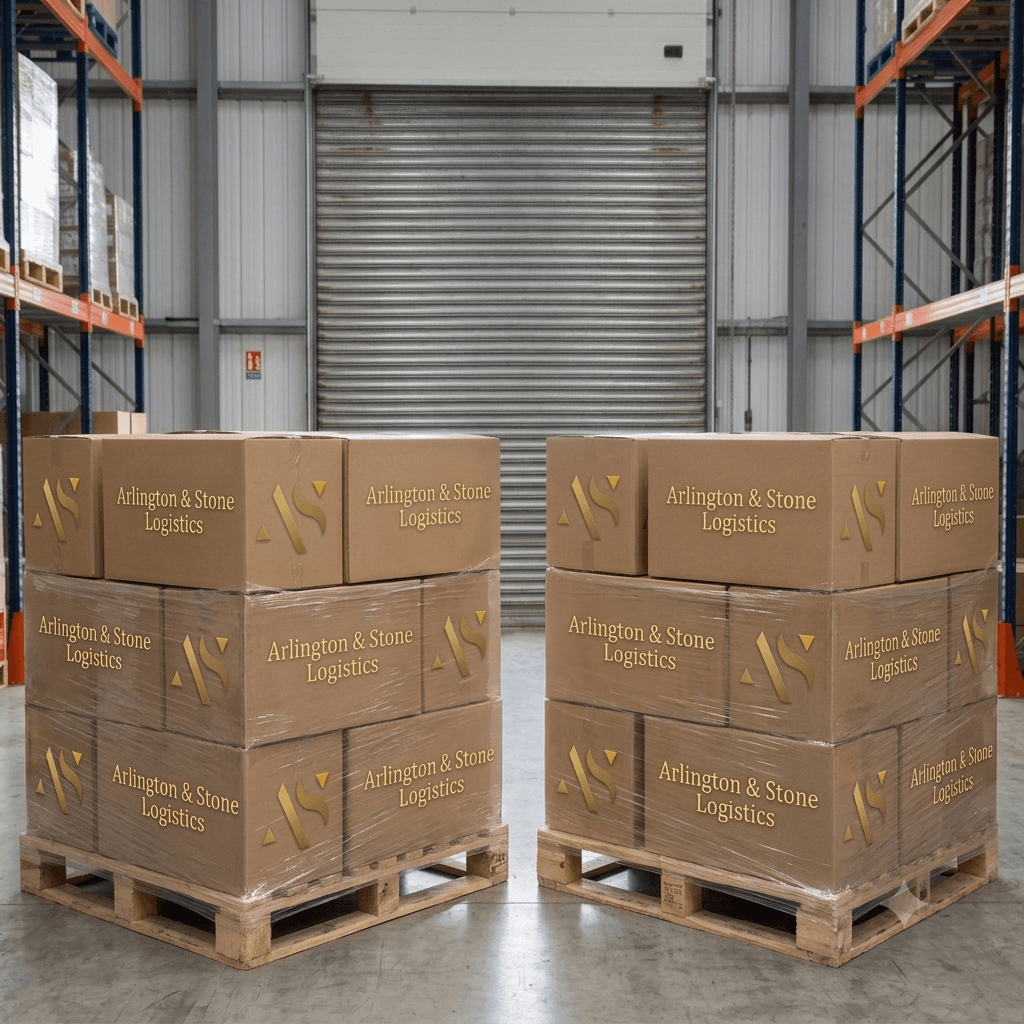 Pallet ready for delivery, covered under Arlington and Stone's Goods in Transit insurance