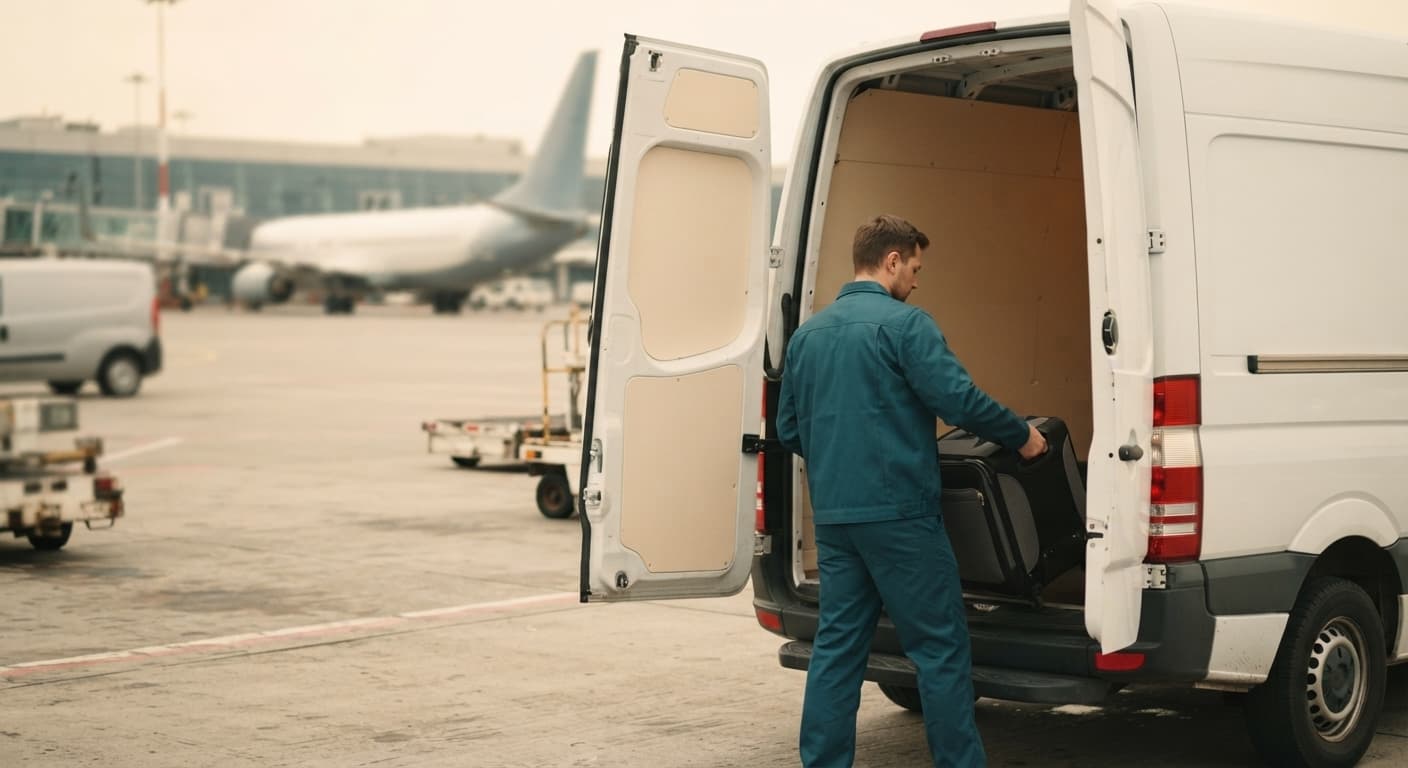 Arlington and Stone driver loading a passenger's suitcase for delivery